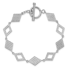 Sterling Silver Rhodium-plated Polished Diamond-Shape Textured 7.5 inch Toggle Bracelet QG6817-7.5