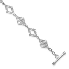 Sterling Silver Rhodium-plated Polished Diamond-Shape Textured 7.5 inch Toggle Bracelet QG6817-7.5