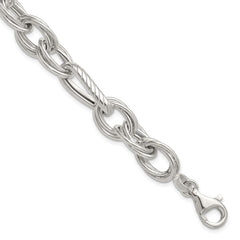 Sterling Silver Polished and Textured Triple Link and Twisted Link 8 inch Bracelet QG6818-8