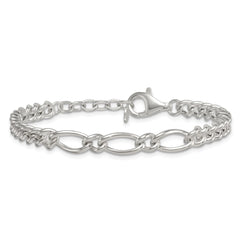 Sterling Silver Polished Mixed Curb Link 6.75 Inch with 1 Inch Extension Bracelet QG6820-6.75