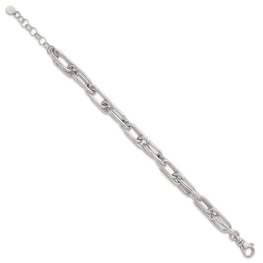 Sterling Silver Polished Oval Double Link 7.5 inch with 1 inch Extender Bracelet QG6821-7.5