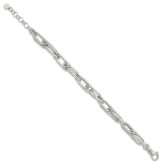 Sterling Silver Polished Oval Double Link 7.5 inch with 1 inch Extender Bracelet QG6821-7.5