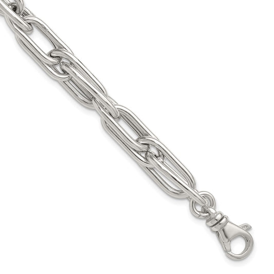 Sterling Silver Polished Oval Double Link 7.5 inch with 1 inch Extender Bracelet QG6821-7.5