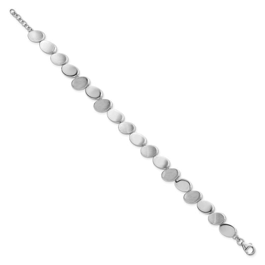 Sterling Silver Rhodium-plated Brushed and Polished Ovals 7.5 inch with 0.5 inch Extension Bracelet QG6822-7.5
