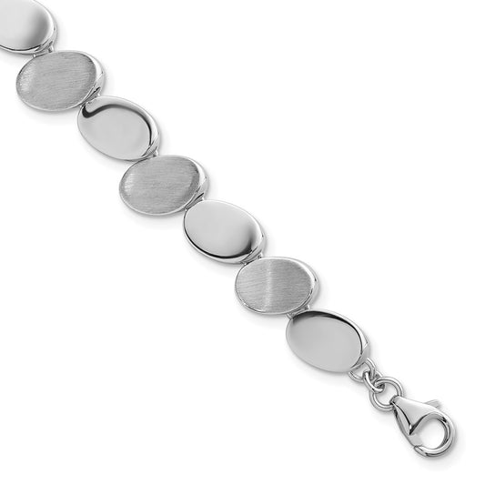 Sterling Silver Rhodium-plated Brushed and Polished Ovals 7.5 inch with 0.5 inch Extension Bracelet QG6822-7.5