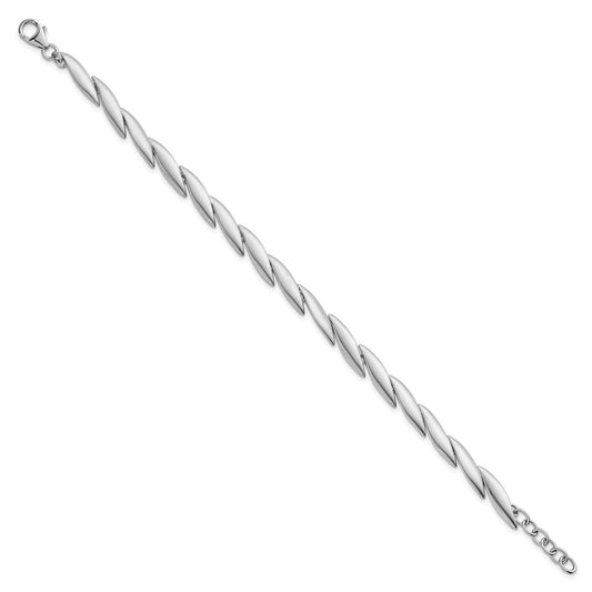 Sterling Silver Rhodium-plated Brushed Fancy 7 inch with 0.5 inch Extension Bracelet QG6823-7