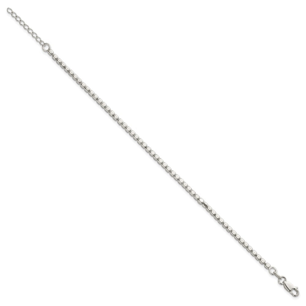 Sterling Silver Polished and Square Beaded 7 Inch with 1 Inch Extension Bracelet QG6826-7