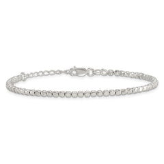 Sterling Silver Polished and Square Beaded 7 Inch with 1 Inch Extension Bracelet QG6826-7
