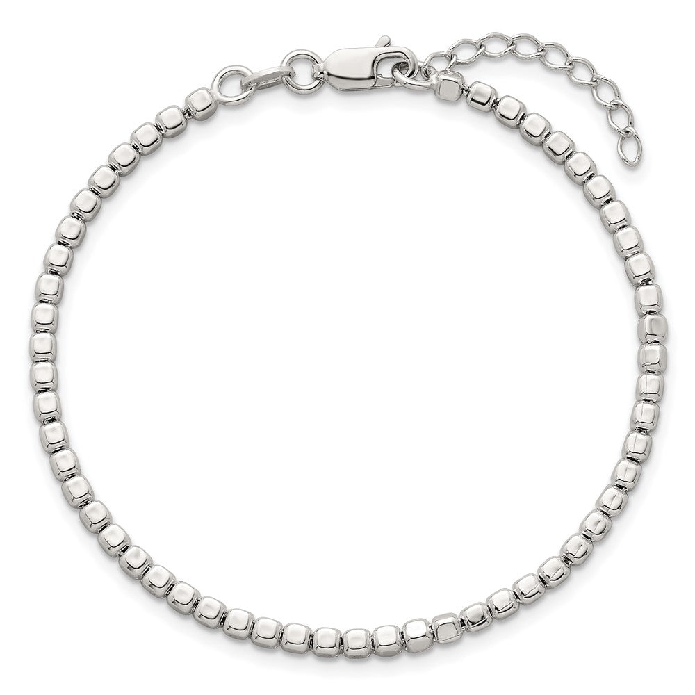 Sterling Silver Polished and Square Beaded 7 Inch with 1 Inch Extension Bracelet QG6826-7