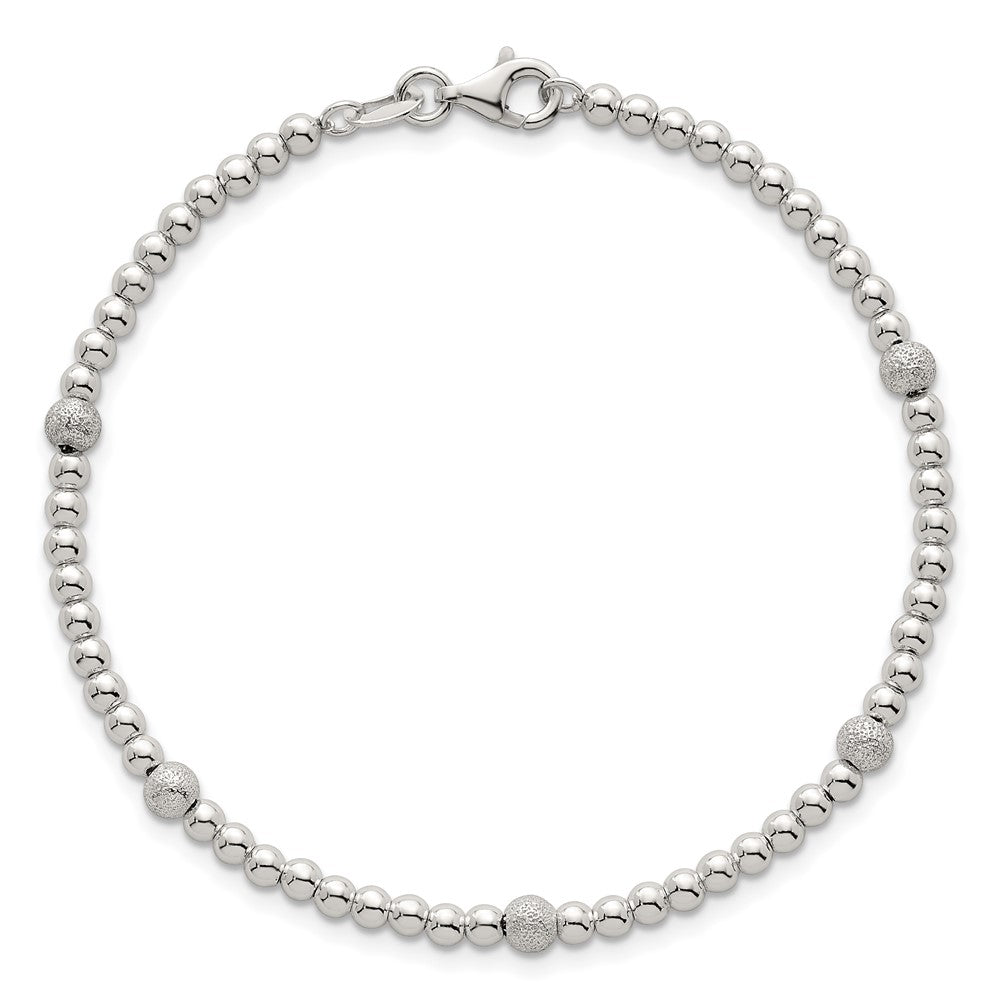 Sterling Silver Polished and Textured Beaded 7.5 inch 5-Station Bracelet QG6828-7.5