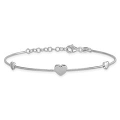Sterling Silver Rhodium-plated Three Hearts 7 inch with 1 inch Extension Bracelet QG6830-7