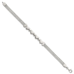 Sterling Silver Polished and Beaded 4-Hearts 7.25 Inch Bracelet QG6831-7.25