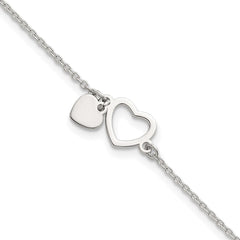Sterling Silver Polished Double Heart 7 inch with 1 inch Extension Bracelet QG6832-7