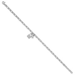 Sterling Silver Rhodium-plated Polished CZ and Lock 7 inch with 0.75 inch Extender Bracelet QG6835-7