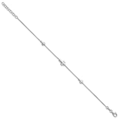 Sterling Silver Rhodium-plated Three Crosses 7 inch with 1 inch Extension Bracelet QG6838-7
