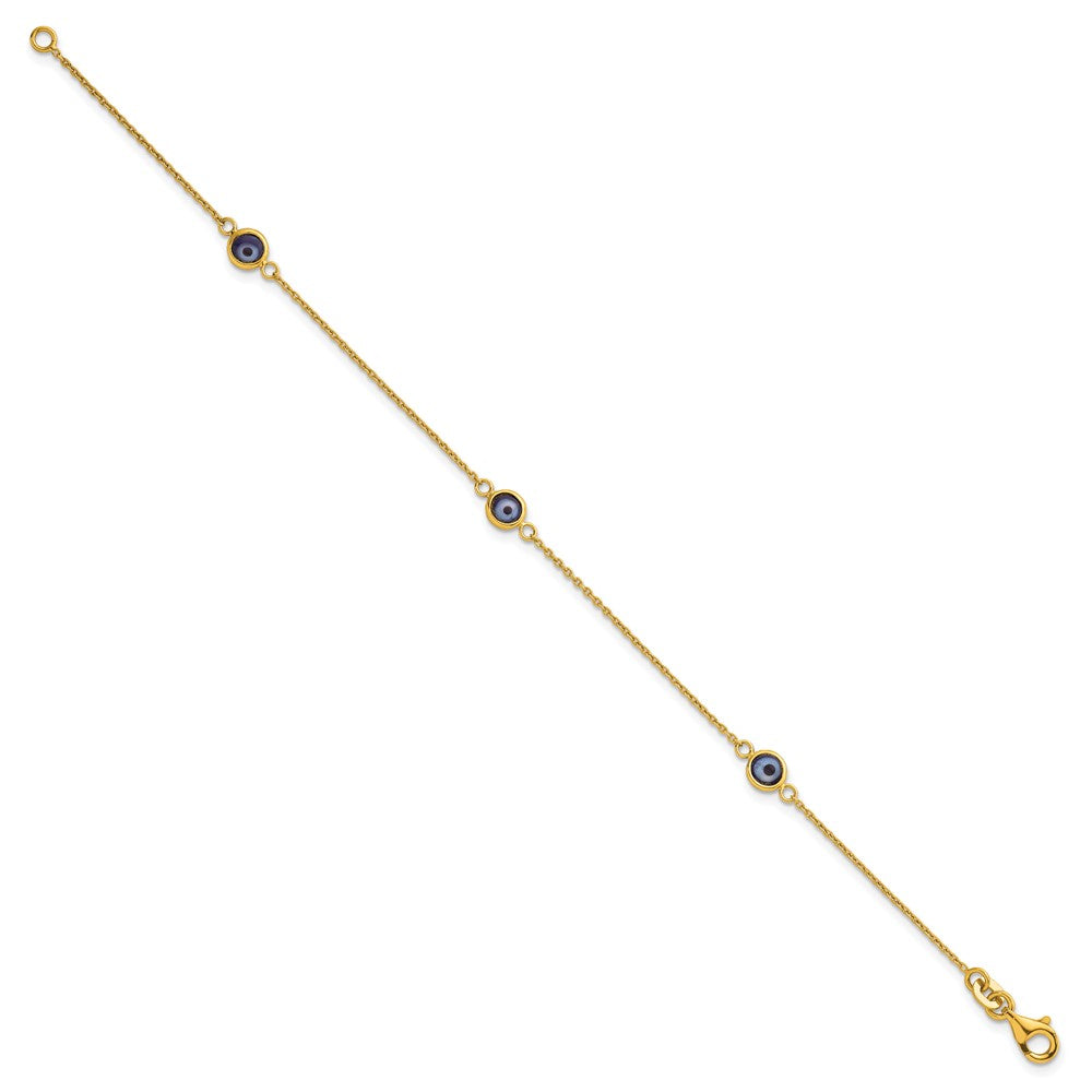 Sterling Silver Gold -tone Polished and Glass Evil Eye 7.25 inch Bracelet QG6840GP-7.25