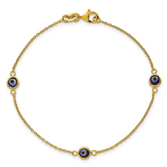 Sterling Silver Gold -tone Polished and Glass Evil Eye 7.25 inch Bracelet QG6840GP-7.25