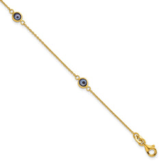 Sterling Silver Gold -tone Polished and Glass Evil Eye 7.25 inch Bracelet QG6840GP-7.25