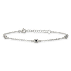 Sterling Silver Polished Blue and White CZ Evil Eye 7 Inch with 1 Inch Extension Bracelet QG6842-7