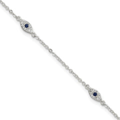 Sterling Silver Polished Blue and White CZ Evil Eye 7 Inch with 1 Inch Extension Bracelet QG6842-7