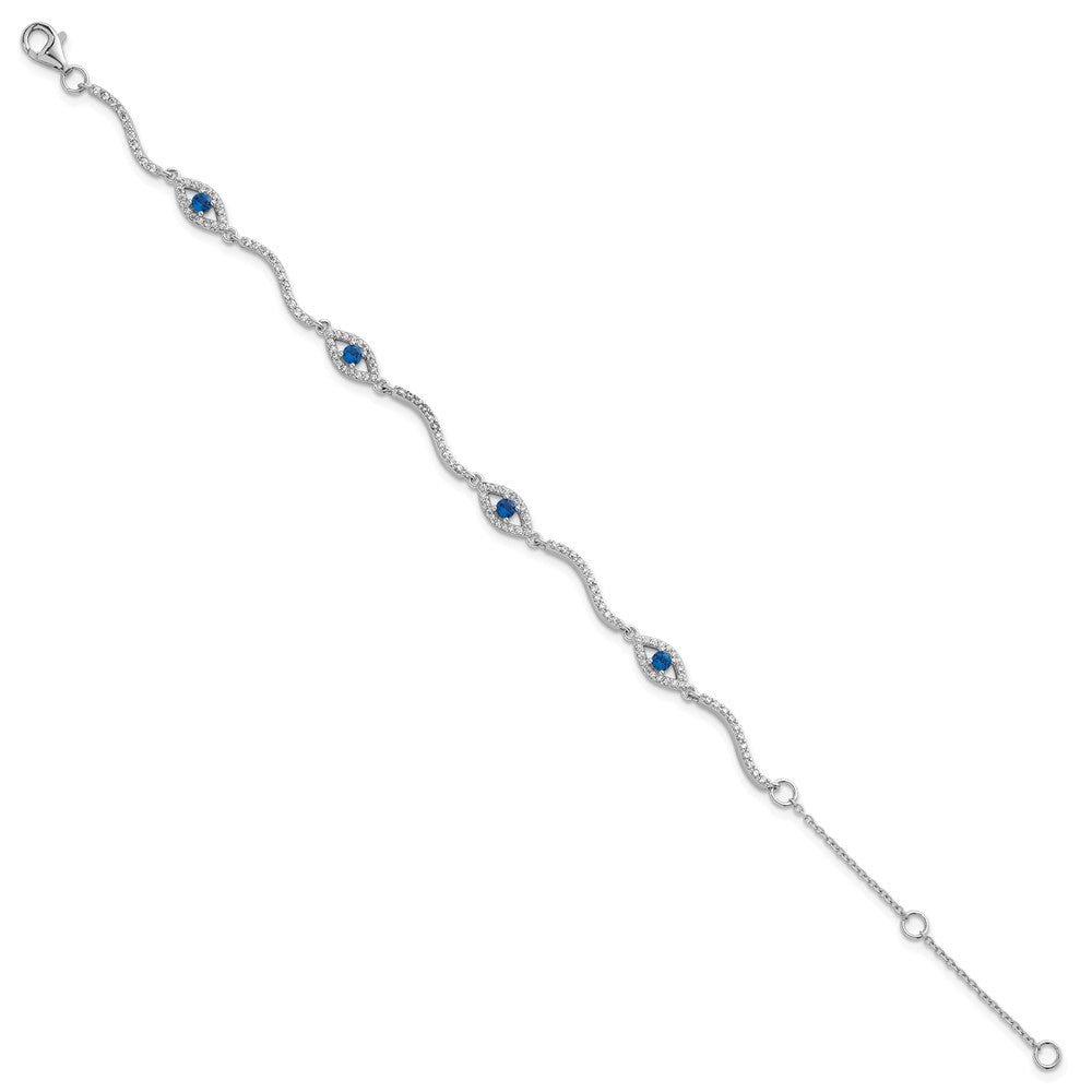 Sterling Silver Rhodium-plated Polished Lab Created Spinel and CZ Evil Eye 6 Inch with 2 Inch Extension Bracelet QG6843-6