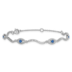 Sterling Silver Rhodium-plated Polished Lab Created Spinel and CZ Evil Eye 6 Inch with 2 Inch Extension Bracelet QG6843-6