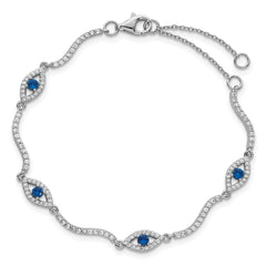 Sterling Silver Rhodium-plated Polished Lab Created Spinel and CZ Evil Eye 6 Inch with 2 Inch Extension Bracelet QG6843-6