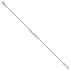 Sterling Silver Polished Pave CZ Cable Link 6.75 Inch with 0.5 Inch Extension Bracelet QG6848-6.75