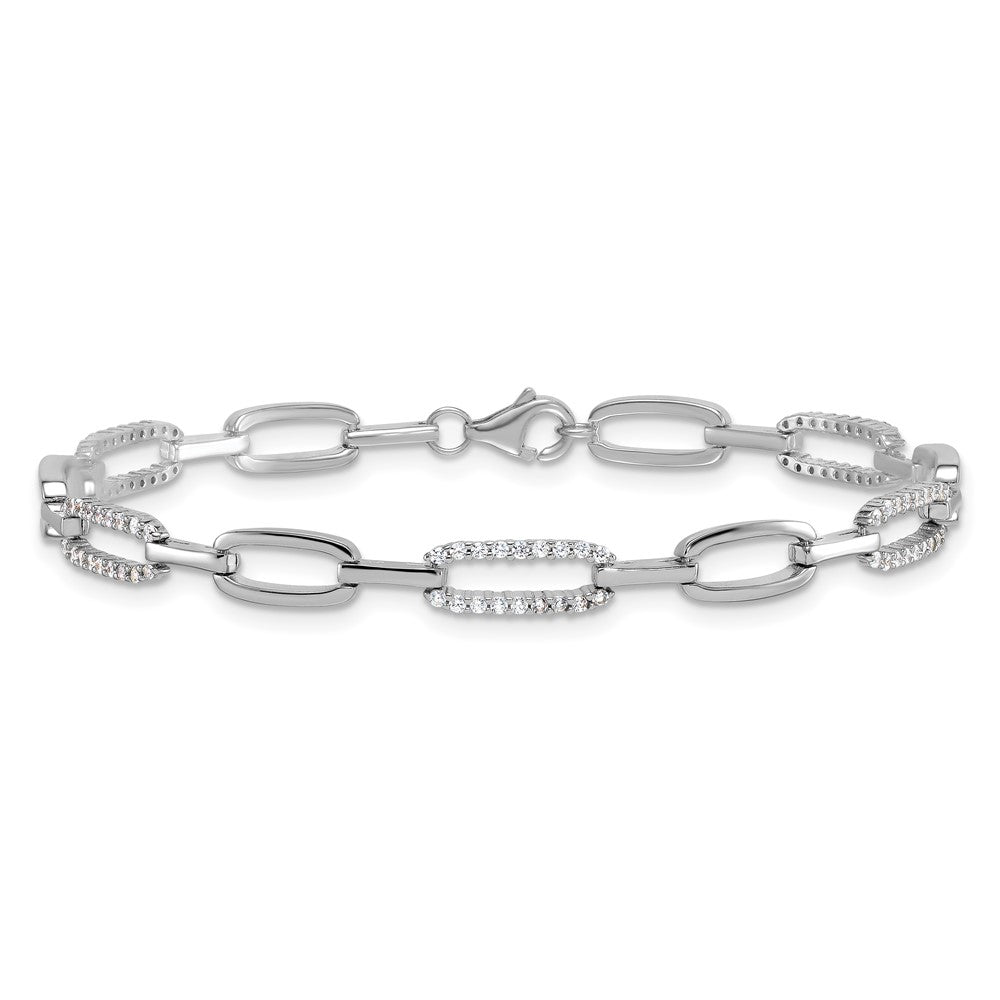 Sterling Silver Rhodium-plated Polished CZ 4.7mm Paperclip Link 7 Inch Bracelet QG6849-7