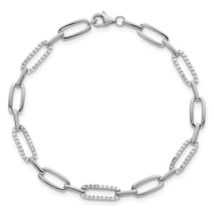 Sterling Silver Rhodium-plated Polished CZ 4.7mm Paperclip Link 7 Inch Bracelet QG6849-7
