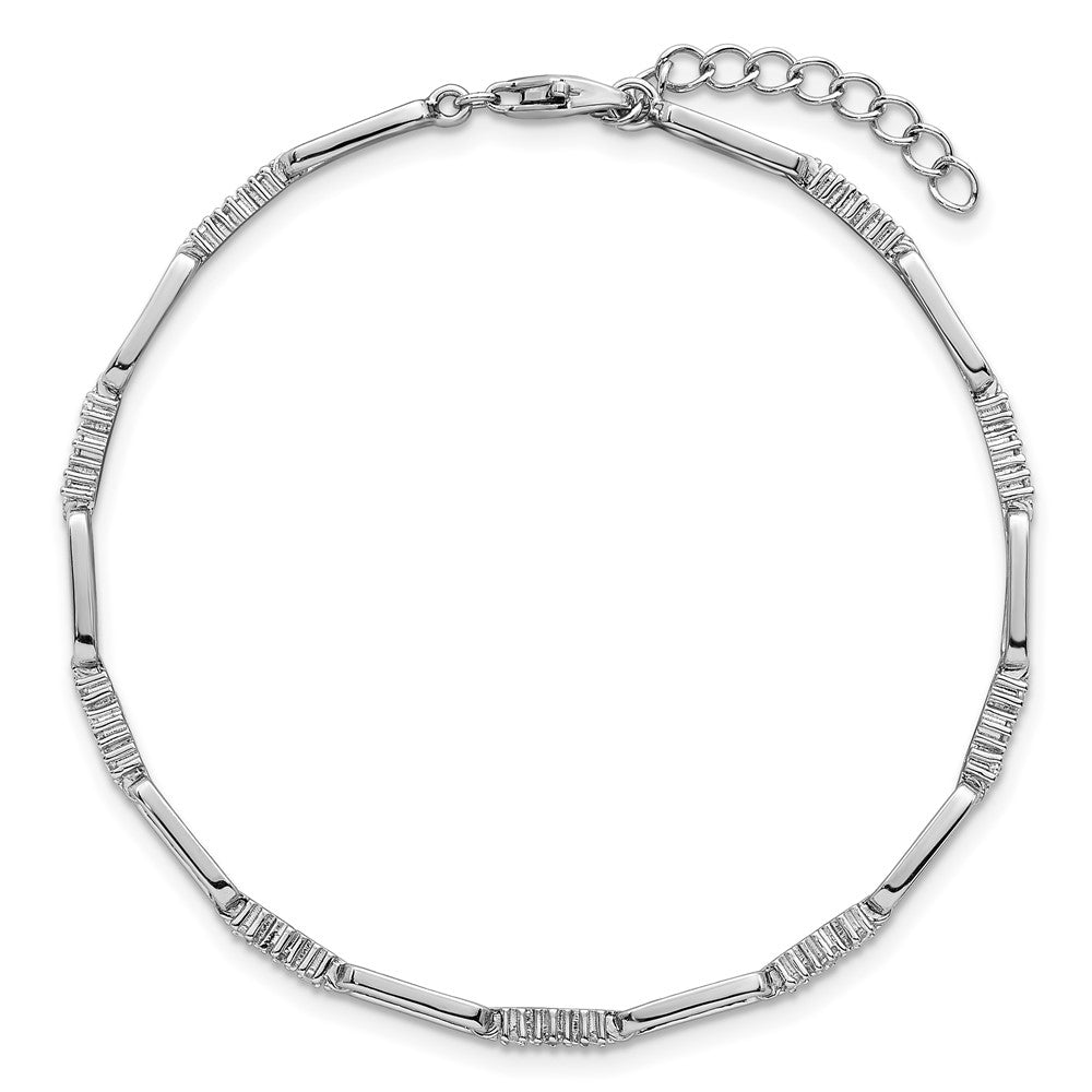 Sterling Silver Rhodium-plated Polished CZ and Paperclip Link 7 Inch with 1 Inch Extension Bracelet QG6850-7