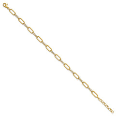 Sterling Silver Gold-tone Polished CZ and Paperclip Link 7 Inch with 1 Inch Extension Bracelet QG6850GP-7