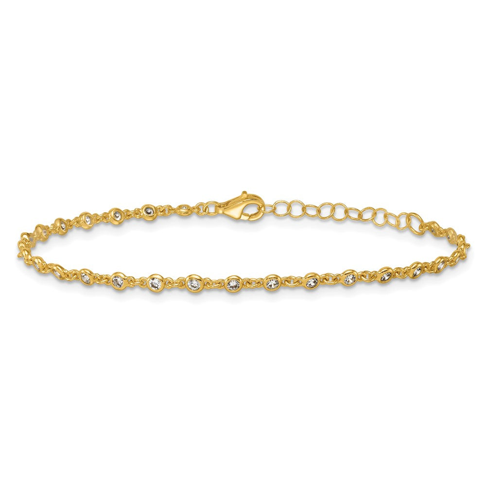 Sterling Silver Gold-tone Polished CZ Station 6.5 Inch with 1 Inch Extension Bracelet QG6852GP-6.5