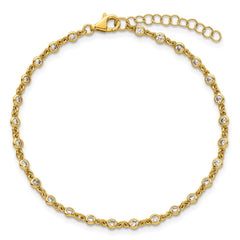 Sterling Silver Gold-tone Polished CZ Station 6.5 Inch with 1 Inch Extension Bracelet QG6852GP-6.5