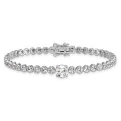 Sterling Silver Rhodium-plated Polished Fancy Round CZ 7.25 Inch Bracelet QG6855-7.25