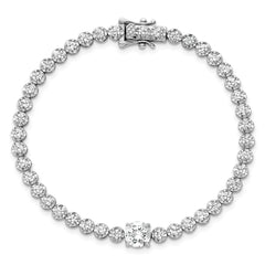 Sterling Silver Rhodium-plated Polished Fancy Round CZ 7.25 Inch Bracelet QG6855-7.25