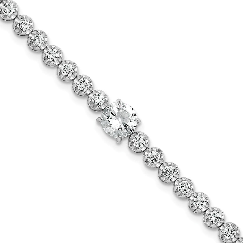 Sterling Silver Rhodium-plated Polished Fancy Round CZ 7.25 Inch Bracelet QG6855-7.25