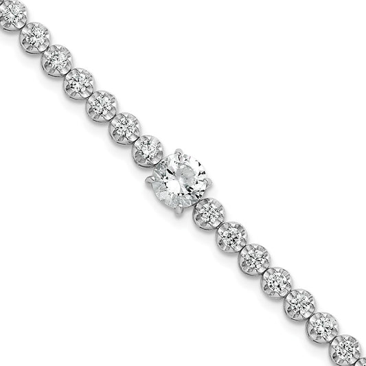 Sterling Silver Rhodium-plated Polished Fancy Round CZ 7.25 Inch Bracelet QG6855-7.25