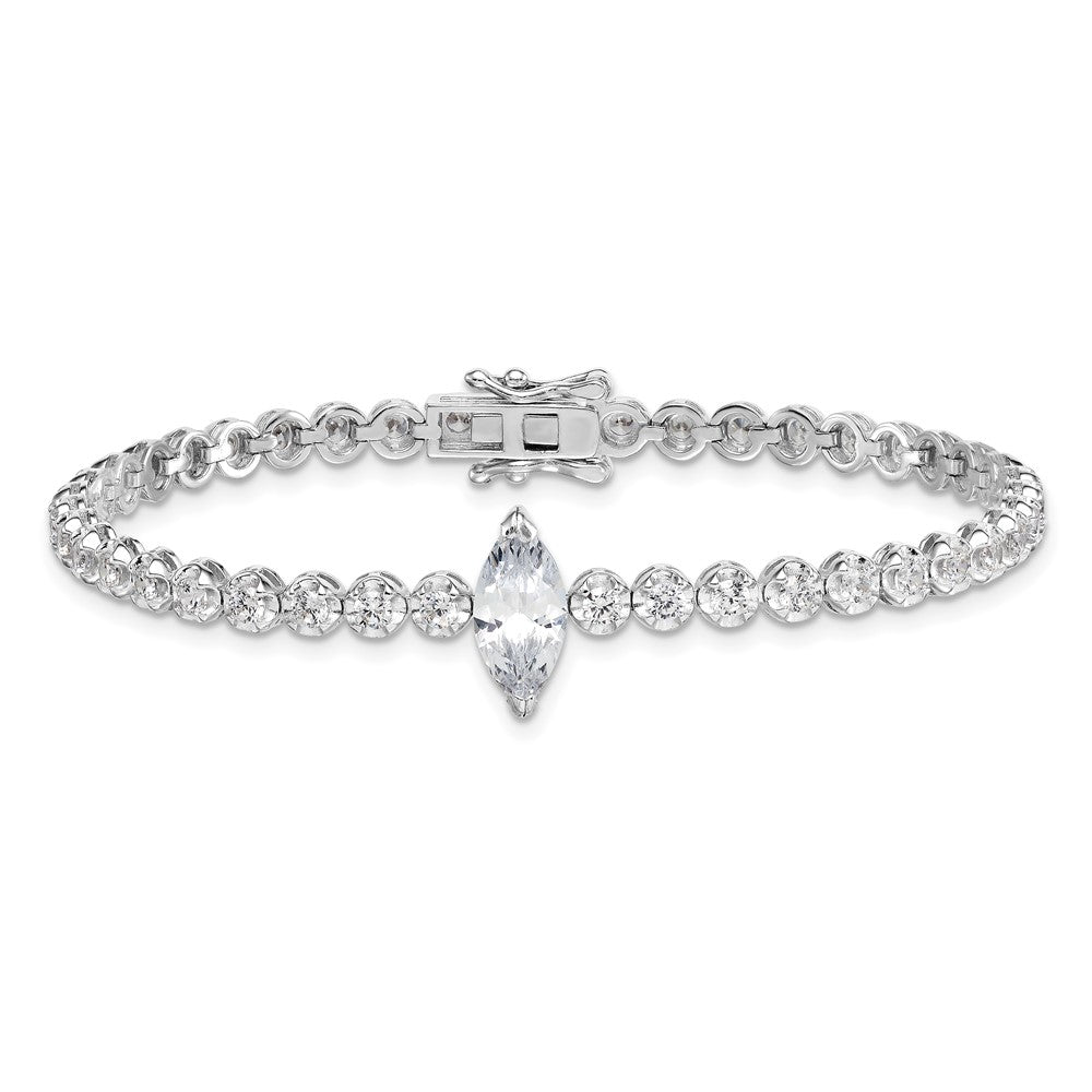 Sterling Silver Rhodium-plated Polished Fancy Round and Marquise-cut CZ 7.25 Inch Bracelet QG6856-7.25