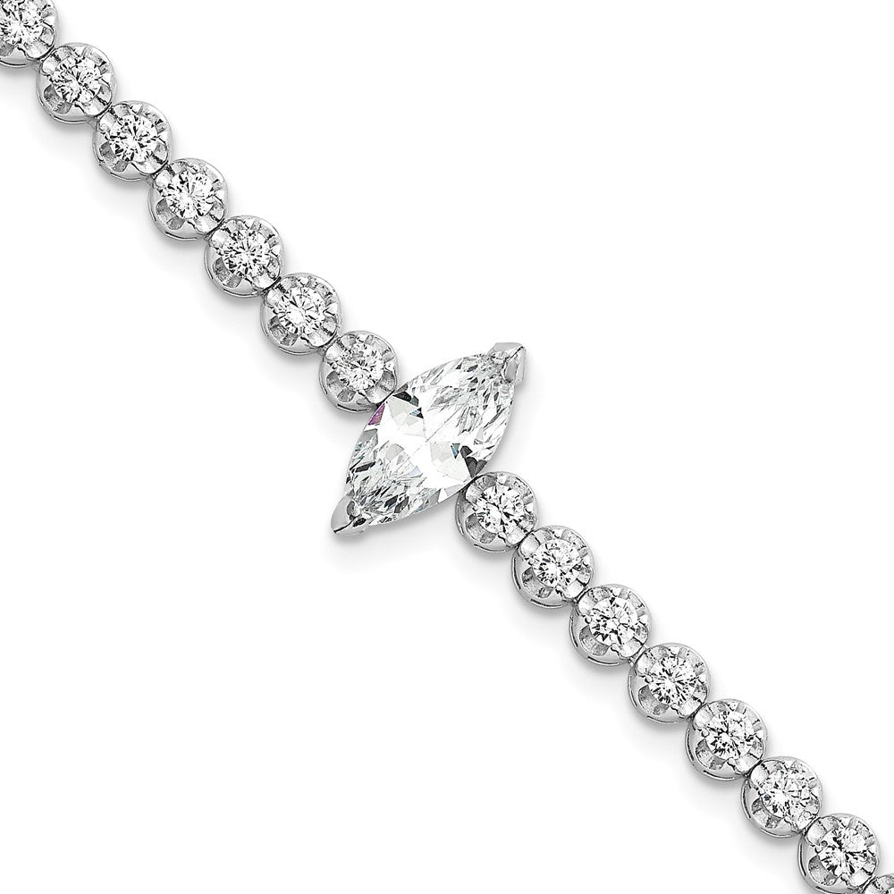 Sterling Silver Rhodium-plated Polished Fancy Round and Marquise-cut CZ 7.25 Inch Bracelet QG6856-7.25
