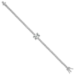 Sterling Silver Rhodium-plated Polished Round and Emerald-cut CZ 7.25 Inch Bracelet QG6857-7.25