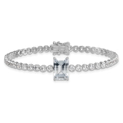 Sterling Silver Rhodium-plated Polished Round and Emerald-cut CZ 7.25 Inch Bracelet QG6857-7.25