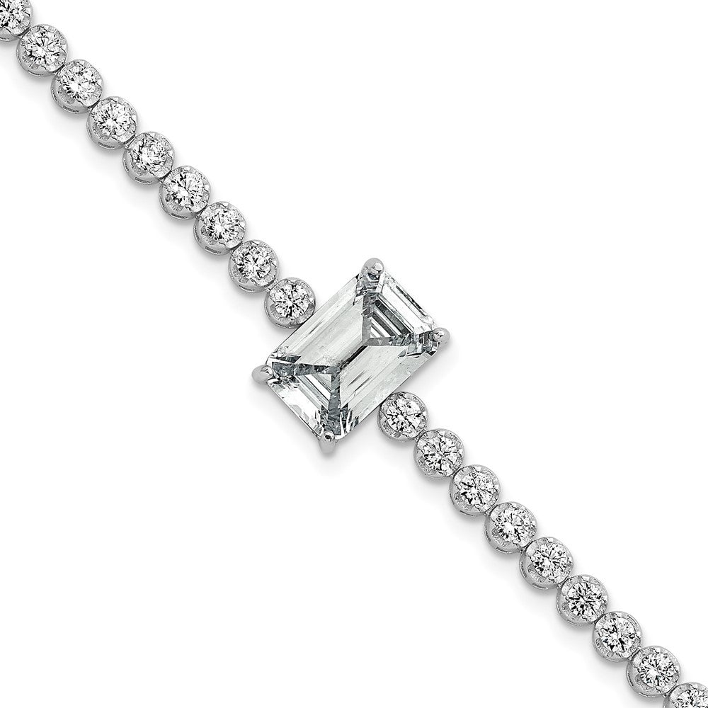 Sterling Silver Rhodium-plated Polished Round and Emerald-cut CZ 7.25 Inch Bracelet QG6857-7.25
