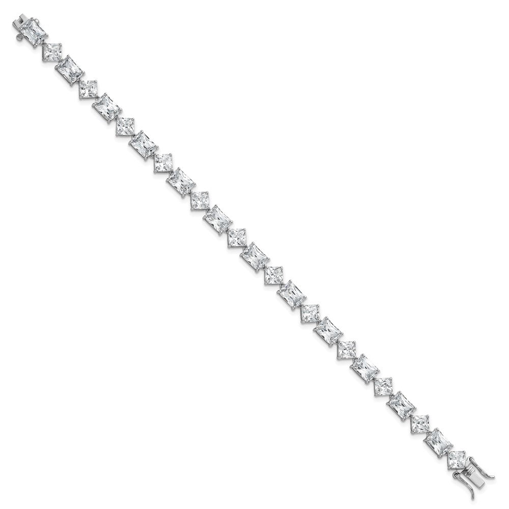 Sterling Silver Rhodium-plated Polished Fancy Princess and Emerald-cut CZ 7.25 Inch Bracelet QG6859-7.25