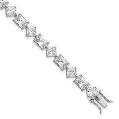 Sterling Silver Rhodium-plated Polished Fancy Princess and Emerald-cut CZ 7.25 Inch Bracelet QG6859-7.25