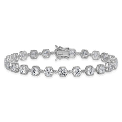 Sterling Silver Rhodium-plated Polished Round CZ in Hexagon Setting 8 Inch Bracelet QG6860-8