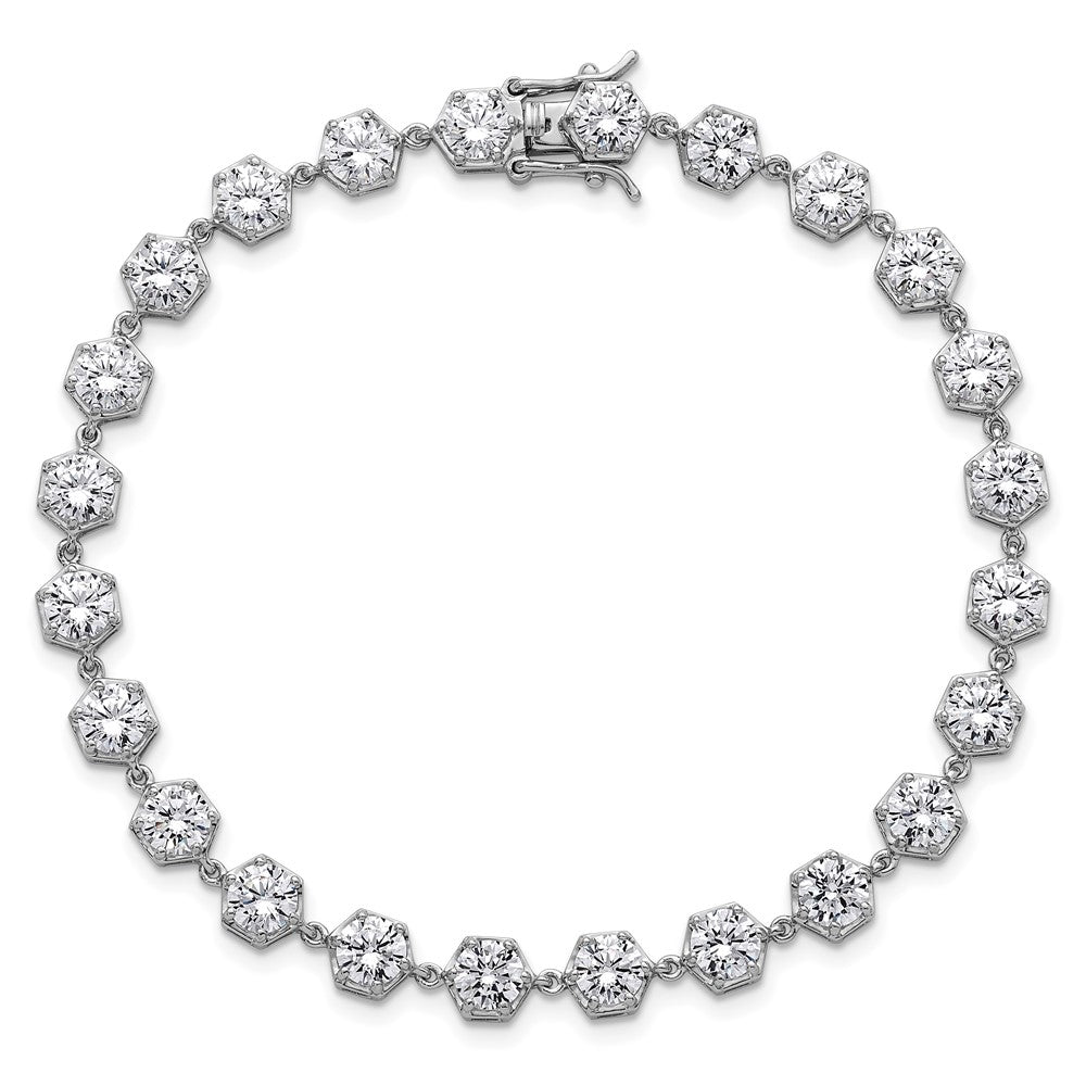 Sterling Silver Rhodium-plated Polished Round CZ in Hexagon Setting 8 Inch Bracelet QG6860-8
