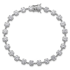 Sterling Silver Rhodium-plated Polished Round CZ in Hexagon Setting 8 Inch Bracelet QG6860-8