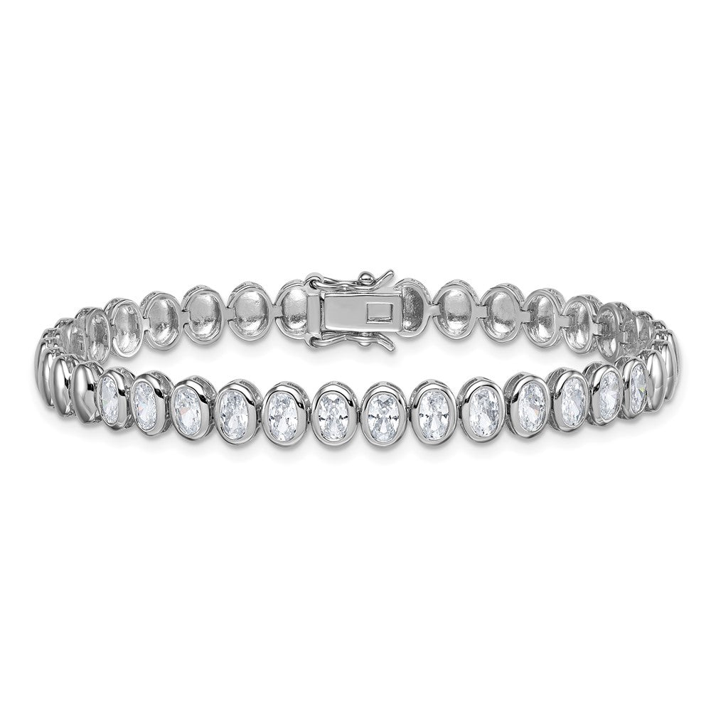 Sterling Silver Rhodium-plated Polished Oval Bezel CZ 7.25 Inch Bracelet QG6861-7.25