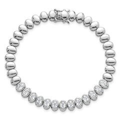 Sterling Silver Rhodium-plated Polished Oval Bezel CZ 7.25 Inch Bracelet QG6861-7.25